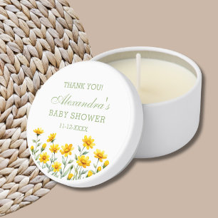 Yellow Boho Wildflower Baby Shower Thank You Mini Candle Favors