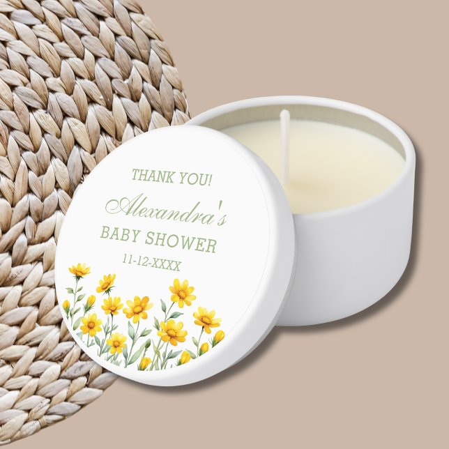 Yellow Boho Wildflower Baby Shower Thank You Mini Candle Favors (Creator Uploaded)