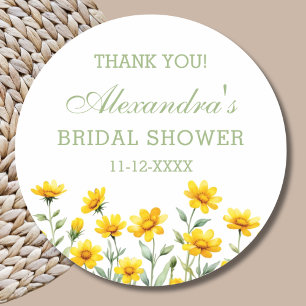 Yellow Boho Wildflower Bridal Shower Thank You Classic Round Sticker