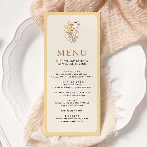 Yellow Boho Wildflower Floral Wedding Menu