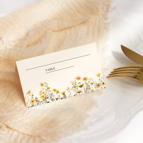 Yellow Boho Wildflower Floral Wedding Place Card