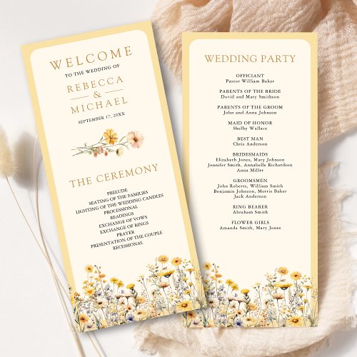 Yellow Boho Wildflower Floral Wedding Program