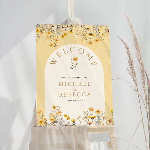 Yellow Boho Wildflower Floral Wedding Welcome Foam Board