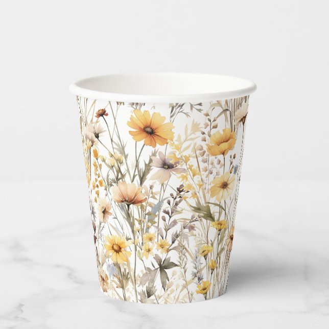 Yellow Boho Wildflower Paper Cups (Front)