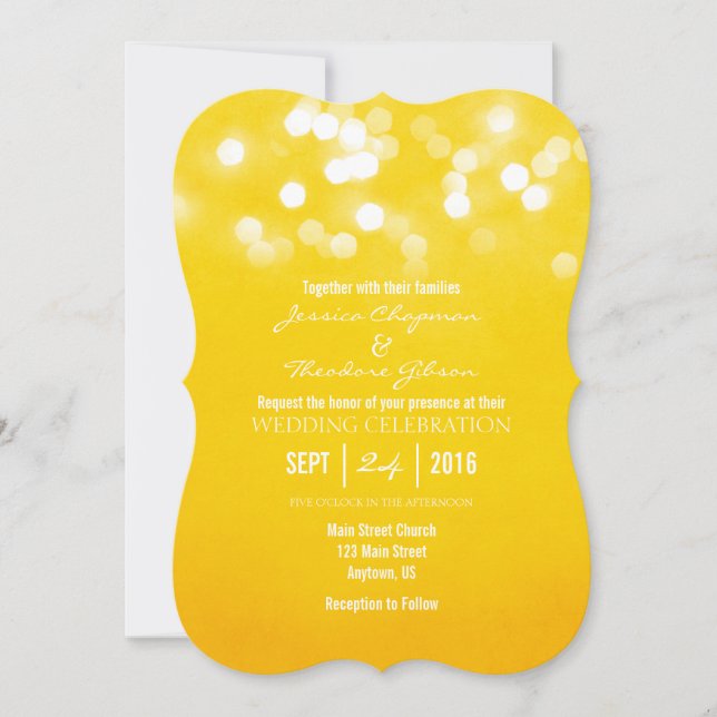 Yellow Bokeh Glitter Lights Wedding Invitation (Front)
