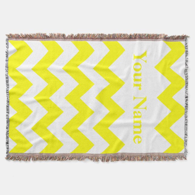 Yellow Bold Chevron with custom name Throw Blanket (Front)