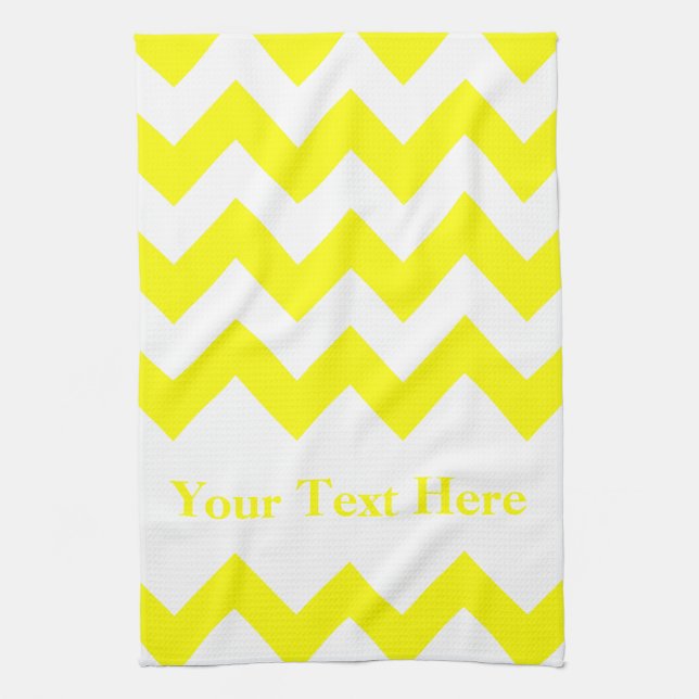 Yellow Bold Chevron with customizable text Kitchen Towel (Vertical)