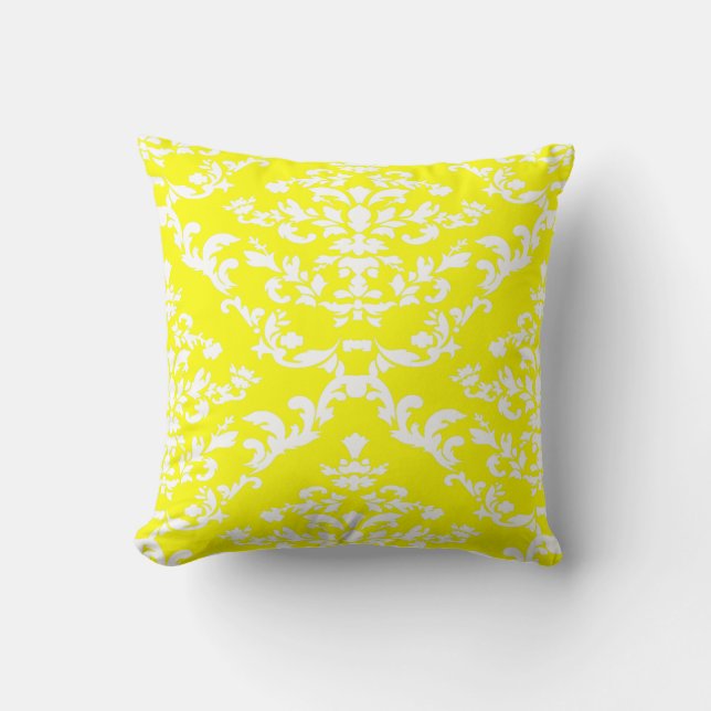 Yellow Bold Damask @ Emporiomoffa Throw Pillow (Front)