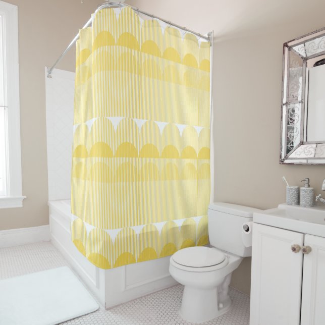Yellow Bold Geometric Sun Shower Curtain (In Situ)