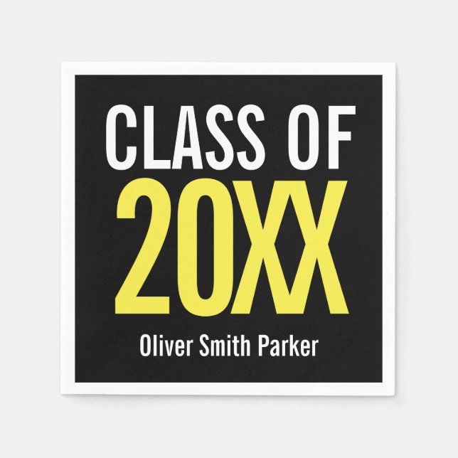 Yellow Bold  Modern Graduation ANY YEAR Napkins (Front)