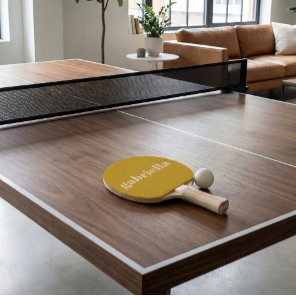 Yellow Bold Typography Personalized Name Ping Pong Paddle