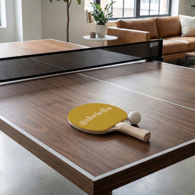 Yellow Bold Typography Personalized Name Ping Pong Paddle (Creator Uploaded)