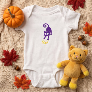 Yellow Boo Purple Cat Hallowee Baby Bodysuit