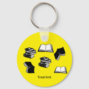Yellow Bookish Bibliophile Librarian Book Pattern Keychain