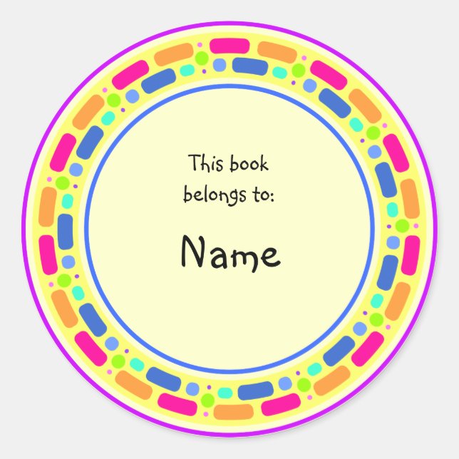 Yellow bookplate with colorful border (Front)