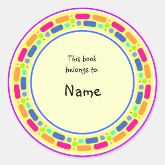 Yellow bookplate with colorful border