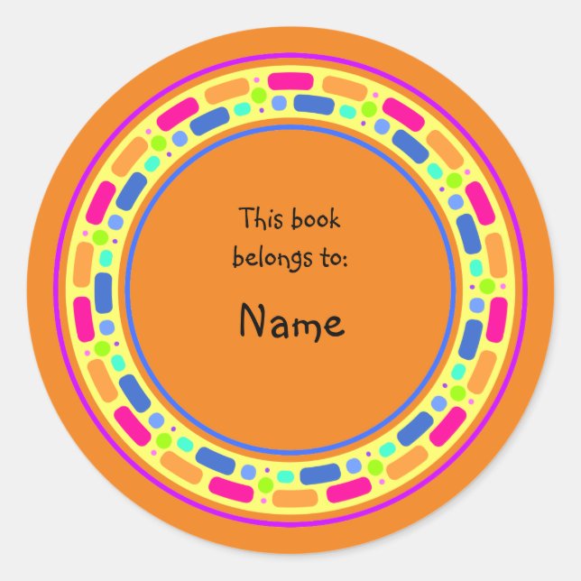 Yellow bookplate with colorful border (Front)