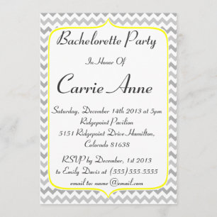 Yellow Border and Grey Chevron Bachelorette Party Invitation
