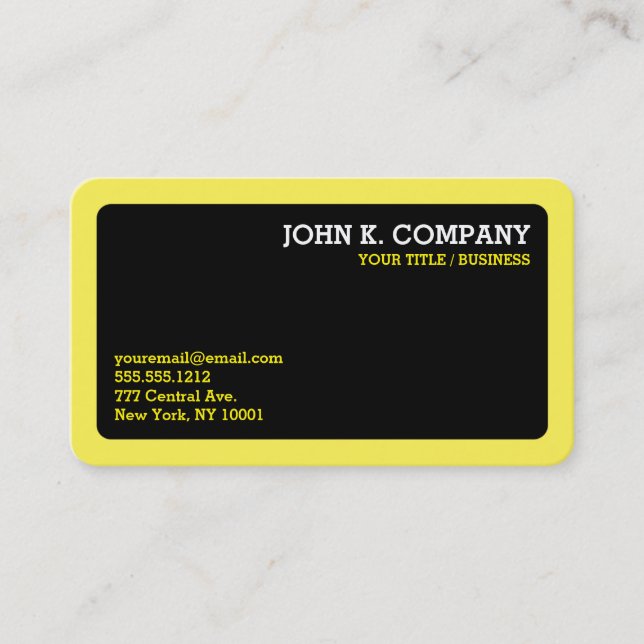  Yellow Border Black Modern Minimal Professional Business Card (Front)