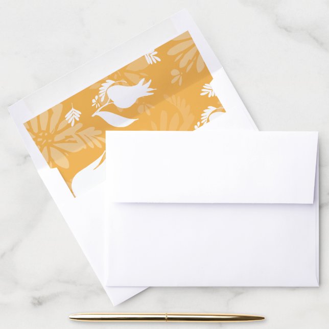 Yellow Botanical Floral Pattern Wedding Envelope Liner (Desk)
