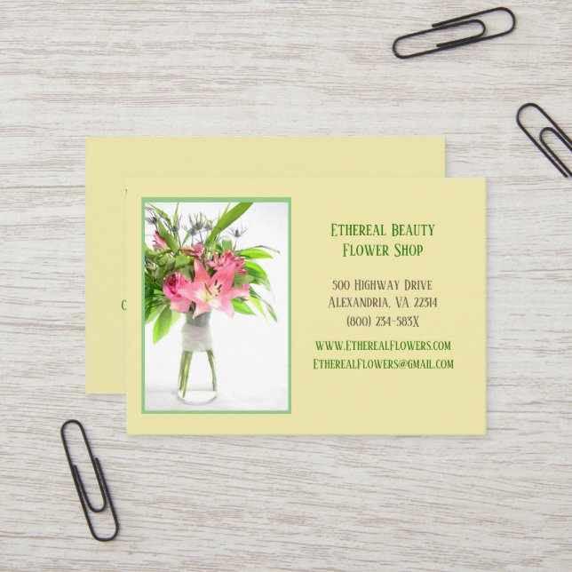 Yellow Botanical Flower Shop   Business Card (Front/Back In Situ)
