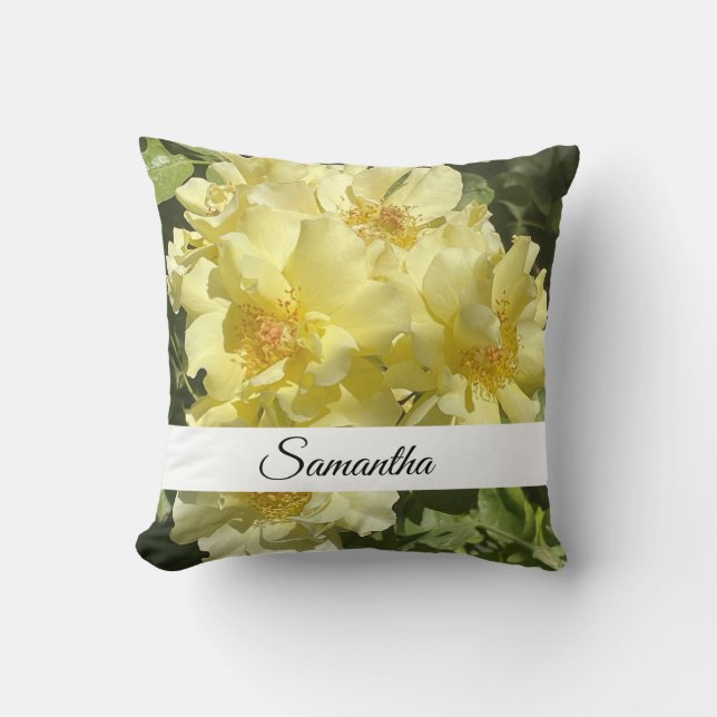 Yellow Botanical Flowers Throw Pillow (Front)
