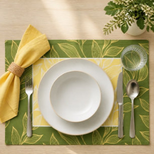 Yellow Botanical Placemat (Green Accent)
