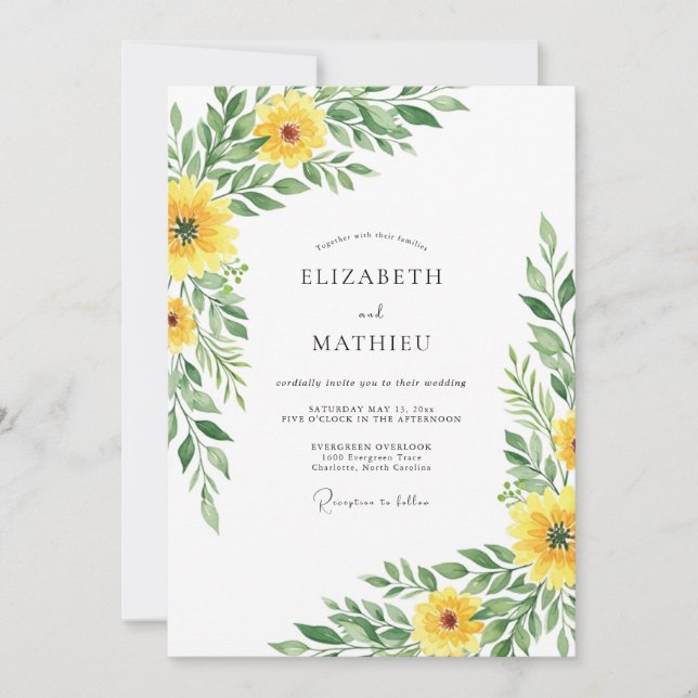 Yellow Botanical Spring Wedding Invitation (Front)