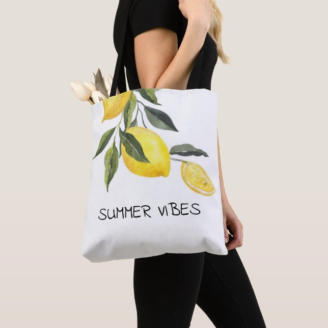 Yellow Botanical summer lemons Tote Bag (Close Up)