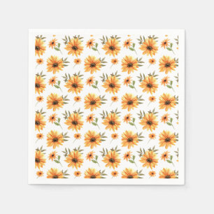 Yellow Botanical Sunflower Greenery Celebration Napkins