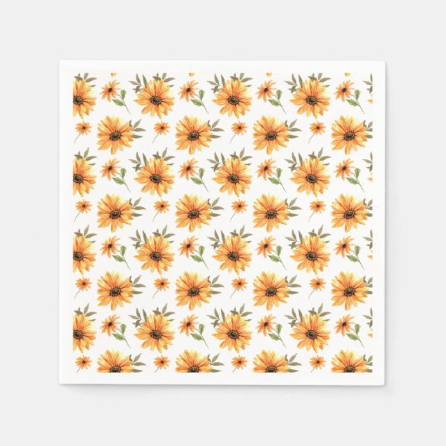 Yellow Botanical Sunflower Greenery Celebration Napkins (Front)