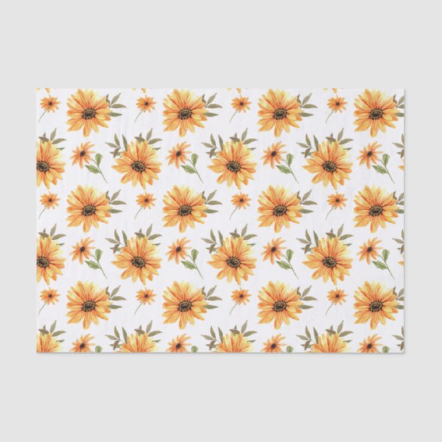 Yellow Botanical Sunflower Greenery Celebration Tissue Paper (Front)