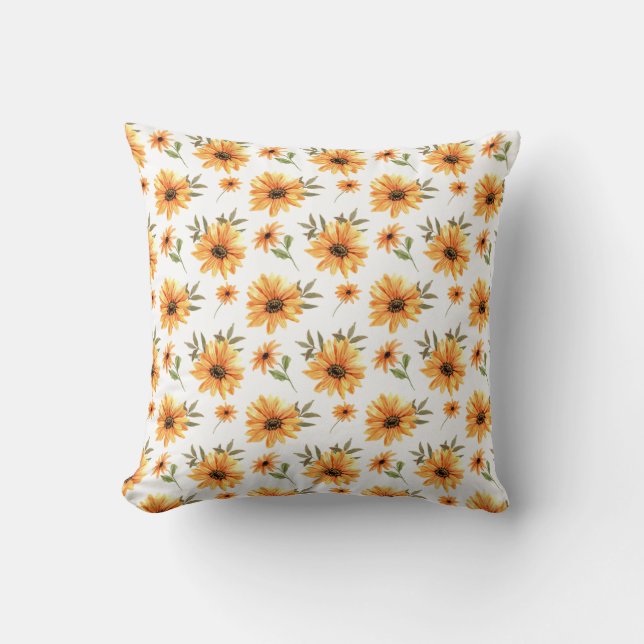 Yellow Botanical Sunflower Greenery Gift Decor Throw Pillow (Front)