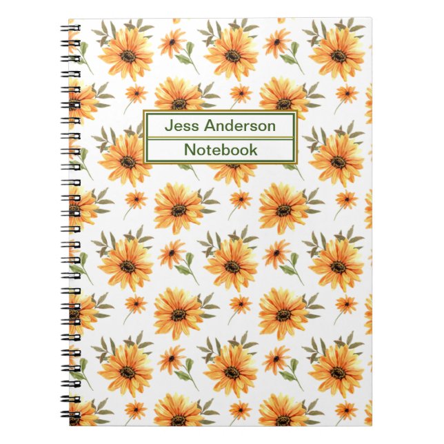 Yellow Botanical Sunflower Greenery School Office Notebook (Front)