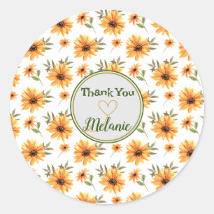 Yellow Botanical Sunflower Name Personalized Gift Classic Round Sticker