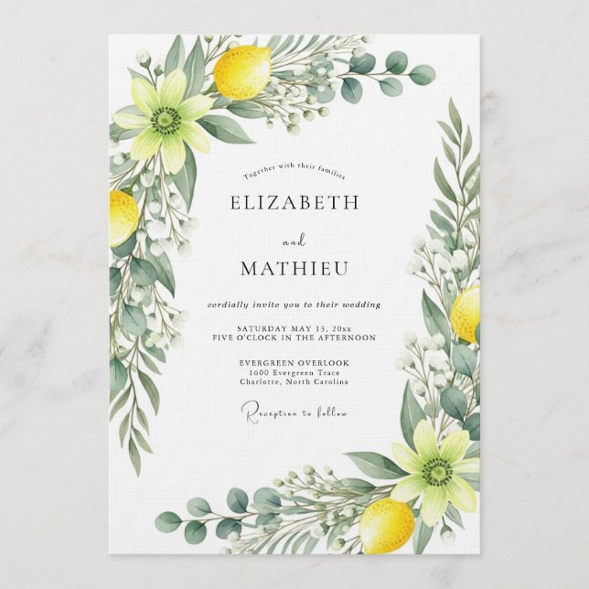 Yellow Botanical Whimsy Wedding Invitation (Front)
