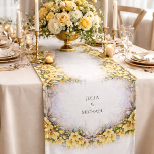 Yellow Botanical Wreath Wedding Decor Newlyweds Long Table Runner