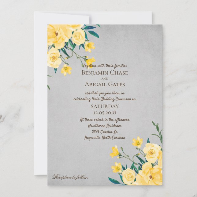 Yellow Bouquet Summer Spring Wedding Invitation (Front)