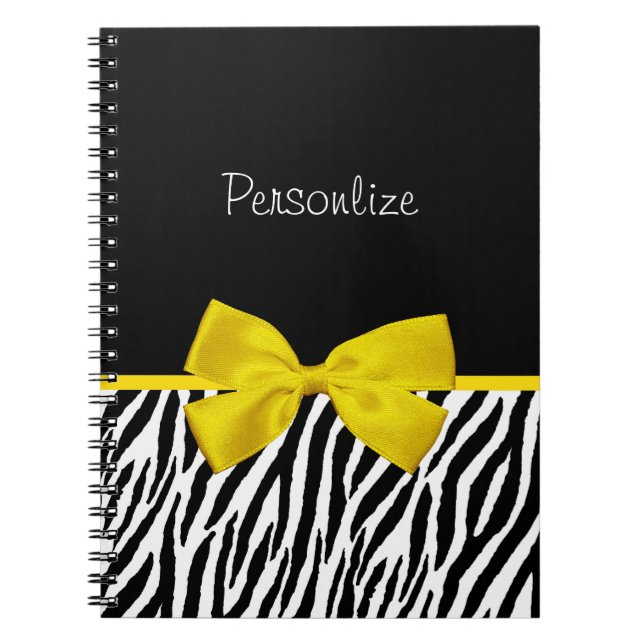 Yellow Bow and Zebra Print Trendy Animal Pattern Notebook (Front)