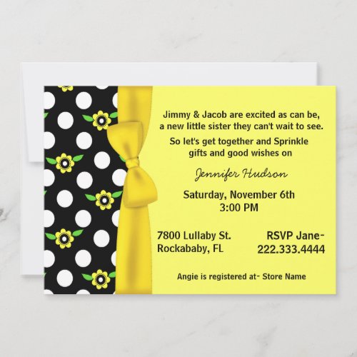 Yellow Bow Baby Sprinkle Shower Invitation