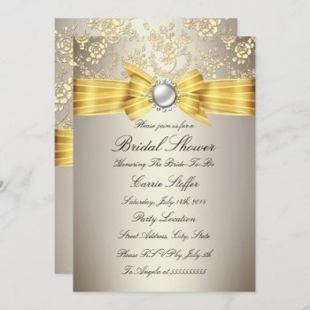 Yellow Bow Beige Rose Bridal Shower Invitation by ExclusiveZazzle at Zazzle