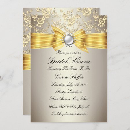 Yellow Bow Beige Rose Bridal Shower Invitation