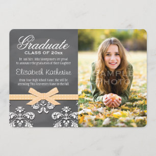 YELLOW Bow Chalkboard Lace Graduation Announcement