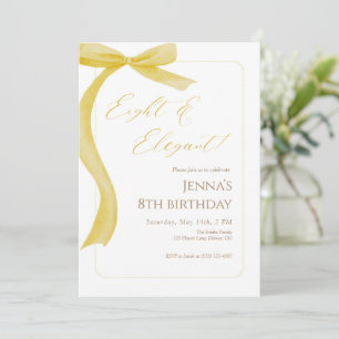 Yellow Bow Eighth Birthday Invitation