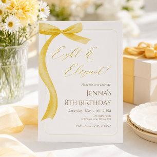 Yellow Bow Eighth Birthday Invitation