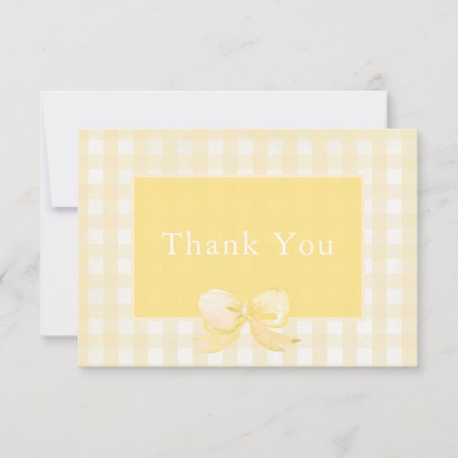Yellow Bow Gingham Thank You Card (Front)