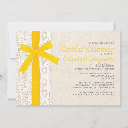 Yellow Bow &amp; Lace Bridal Shower Invitations