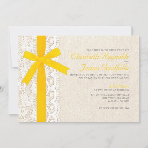 Yellow Bow &amp; Lace Wedding Invitations