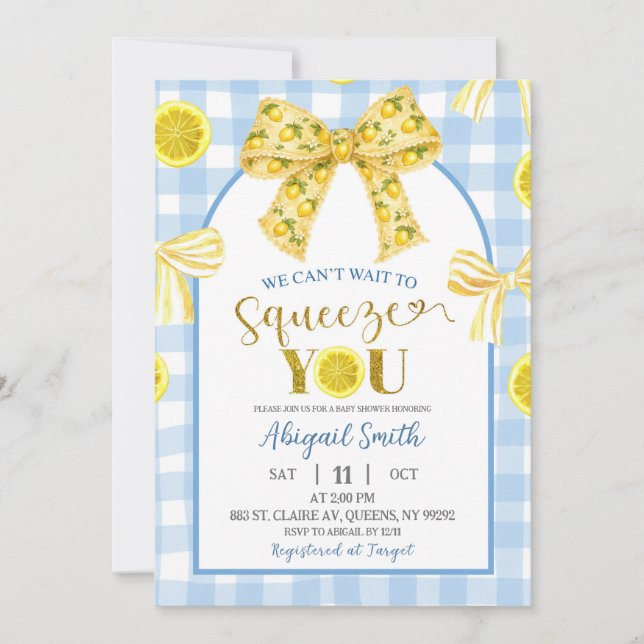 Yellow Bow Lemon Baby Shower Invitation (Front)