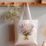 Yellow Bow Modern Wildflower Bouquet Wedding Tote Bag<br><div class="desc">A classic carryall canvas tote features your bouquet choice printed front and center—perfect for wedding party proposals or thank-you gifts. || Click on "personalize this design" to add your details. Explore the collection link to discover matching items in this design.  Please message us with questions or Custom Design requests.</div>